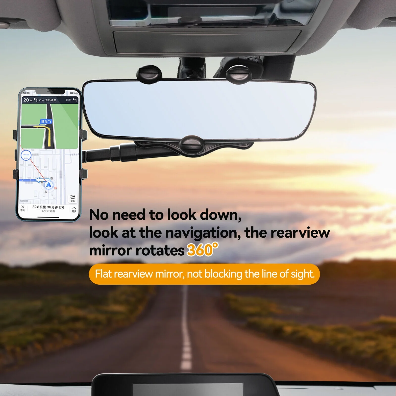 Yiyasu Universal 360°Car Rearview Mirror Holder Stand For-Mobile Cell Smart Phone GPS Phone Holde