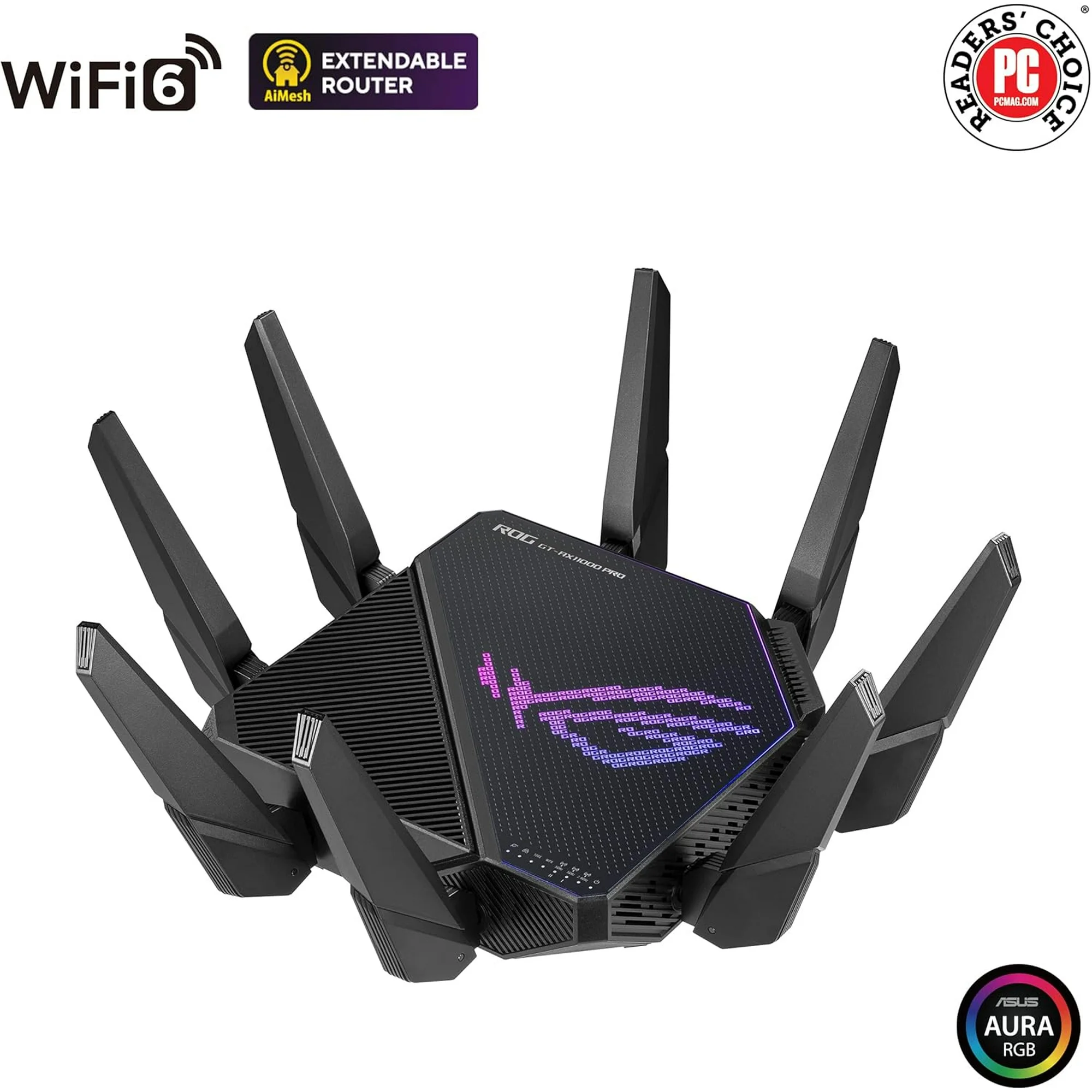 ASUS ROG Rapture GT-AX11000 Pro Tri-Band WiFi 6 gaming router, 10G port, Quad-core 2.0 GHz CPU, ASUS RangeBoost Plus, UNII4, Triple-level game acceleration,