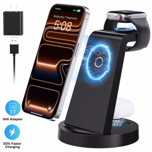18W Wireless Charger – ETEPEHI 3 in 1 Charging Station Compatible with iPhone 17 16e 16 15 14 13 12 11 X Pro Max – Fast Charging Dock Compatible for Apple Watch & AirPods 4 3 Pro