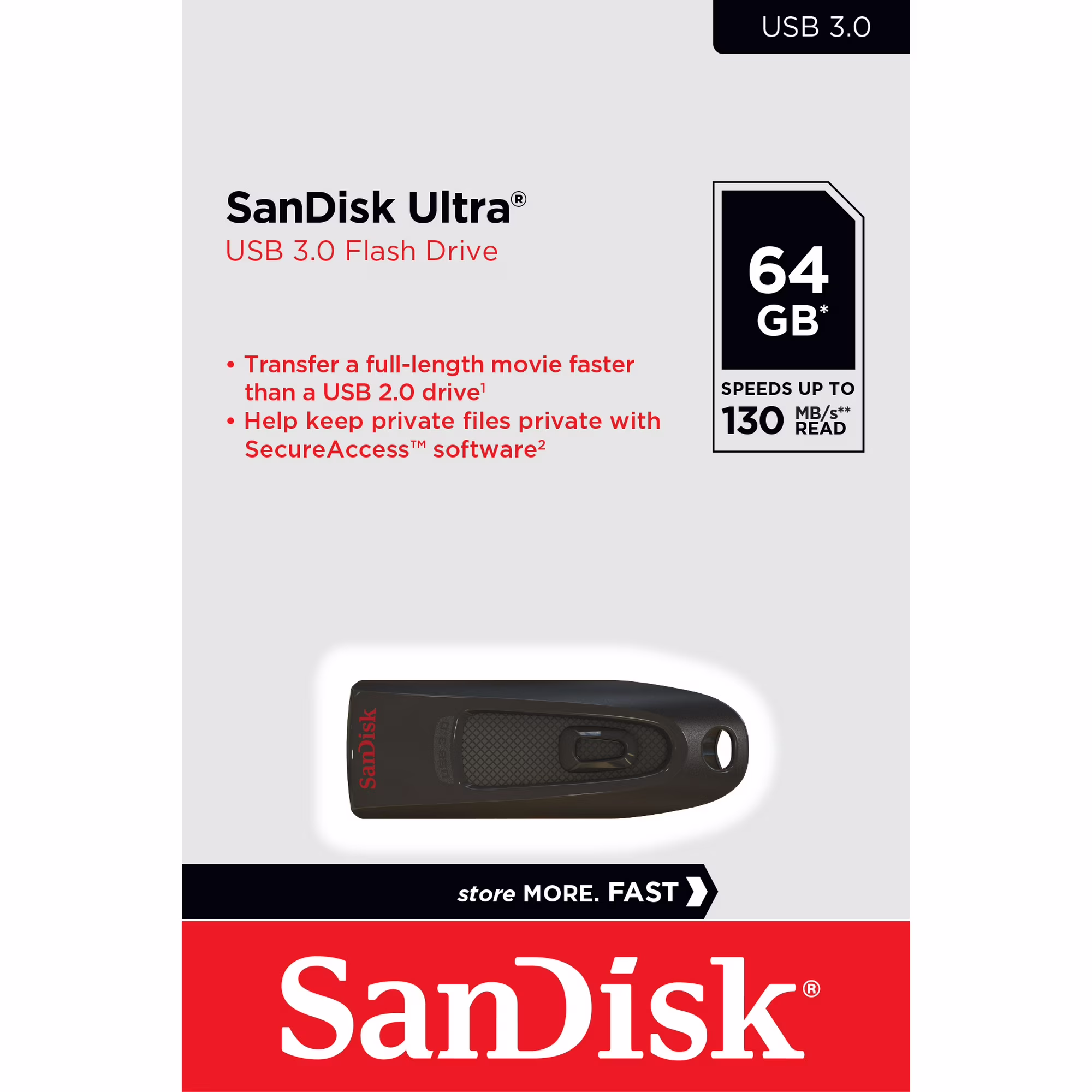 SanDisk 64GB Ultra USB 3.0 Flash Drive - 130MB/s - SDCZ48-064G-AW46 64GB