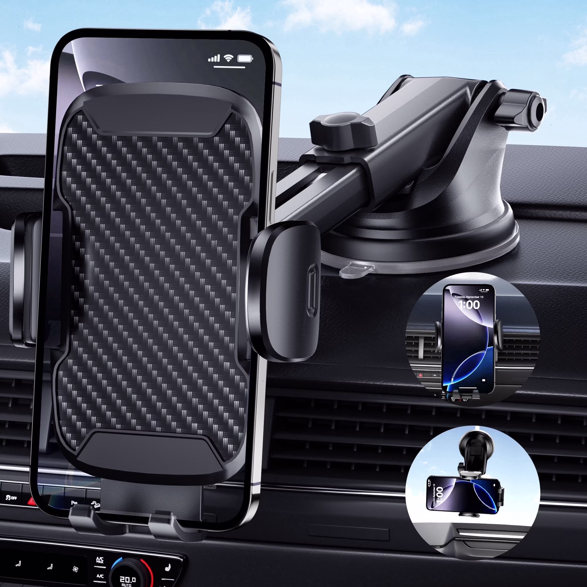 YOOVEE Universal Car Phone Holder Upgraded 360° Rotatable for Dashboard, Windshield & Air Vent Mount for 4.0"-7.0" Phones (iPhone, Google Pixel, Samsung Galaxy, Motorola,etc)